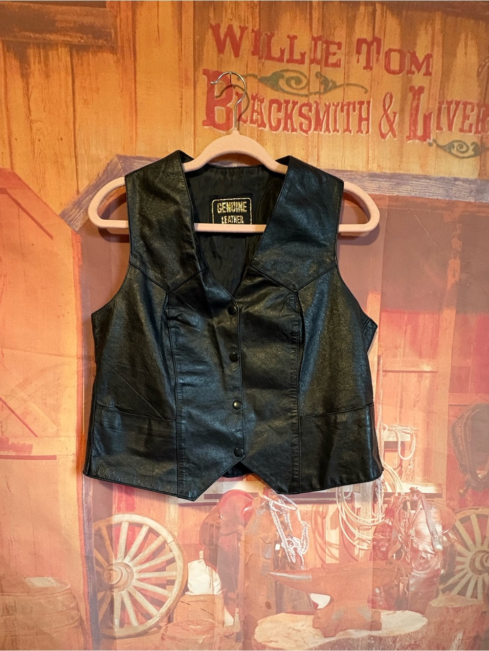 Vintage Y2K Black Genuine Leather Western Biker Vest -  M